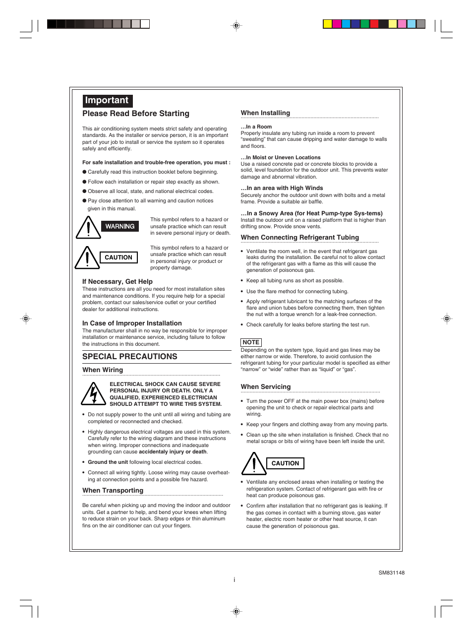 Important, Please read before starting, Special precautions | Sanyo KHH2672R / CH2672R User Manual | Page 3 / 180