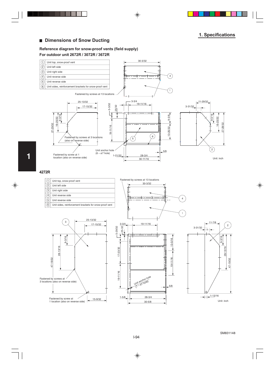 Specifications dimensions of snow ducting, I-94, 4272r | Sanyo KHH2672R / CH2672R User Manual | Page 98 / 180