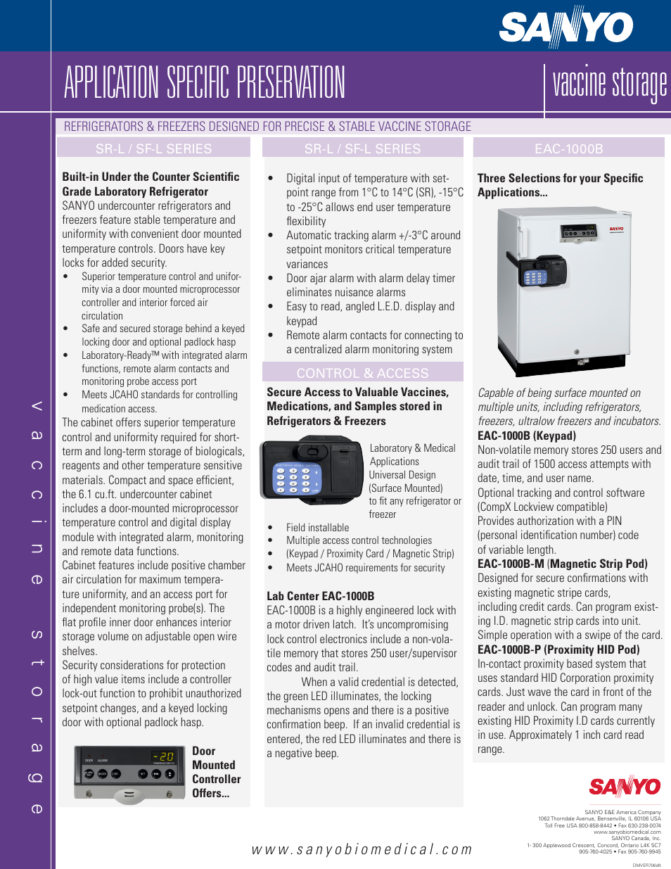 Vaccine storage, Application, Specific | Preservation | Sanyo SF-L6111W User Manual | Page 4 / 4