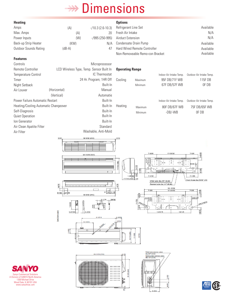 Dimensions | Sanyo KHS0971 User Manual | Page 2 / 2