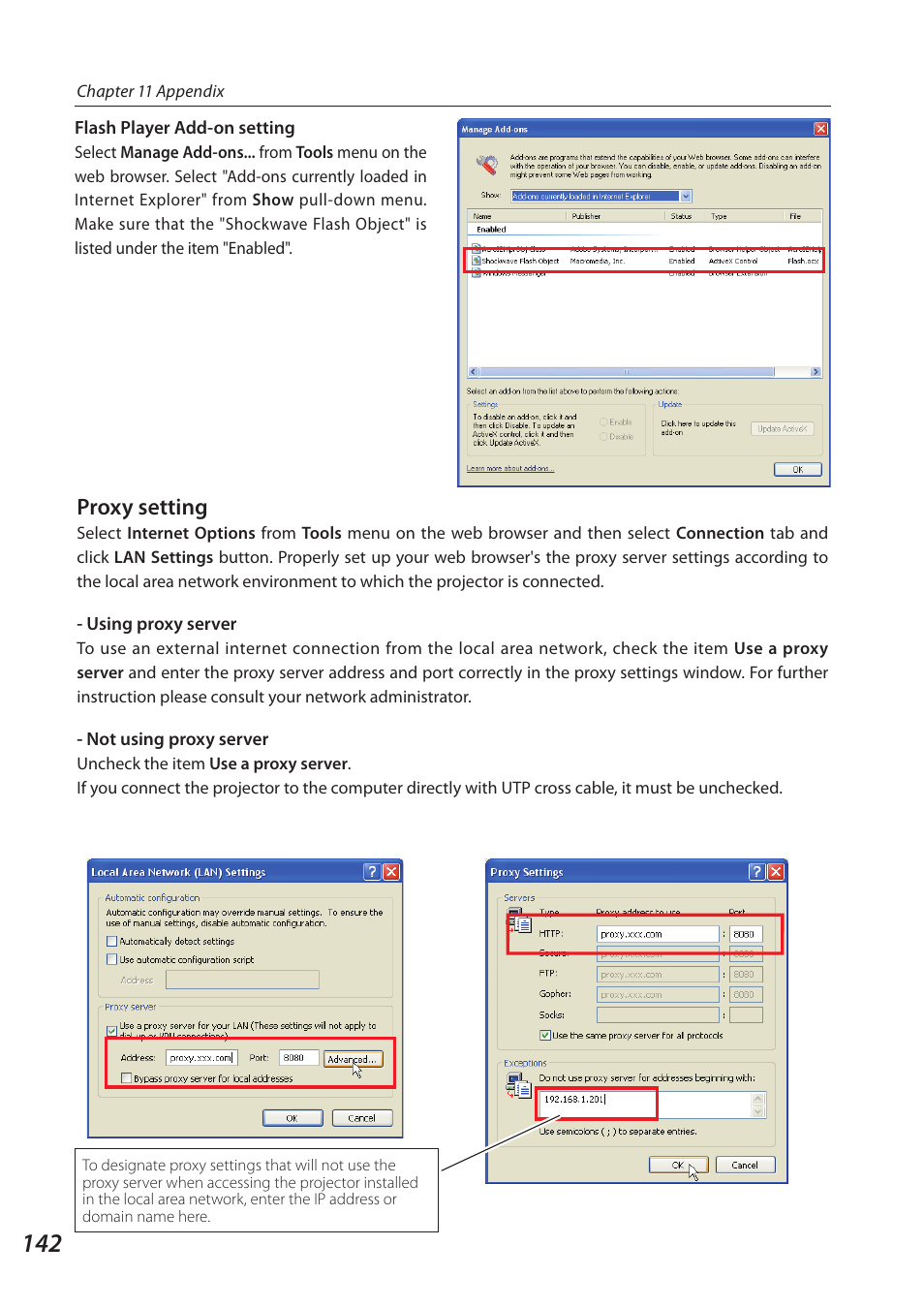 Proxy setting | Sanyo 1AV4U19B25500 User Manual | Page 142 / 154