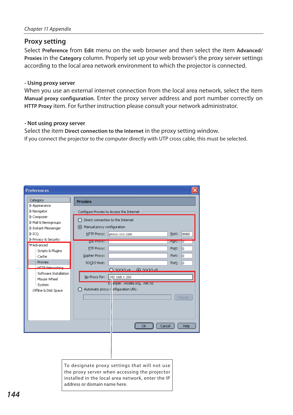Proxy setting | Sanyo 1AV4U19B25500 User Manual | Page 144 / 154
