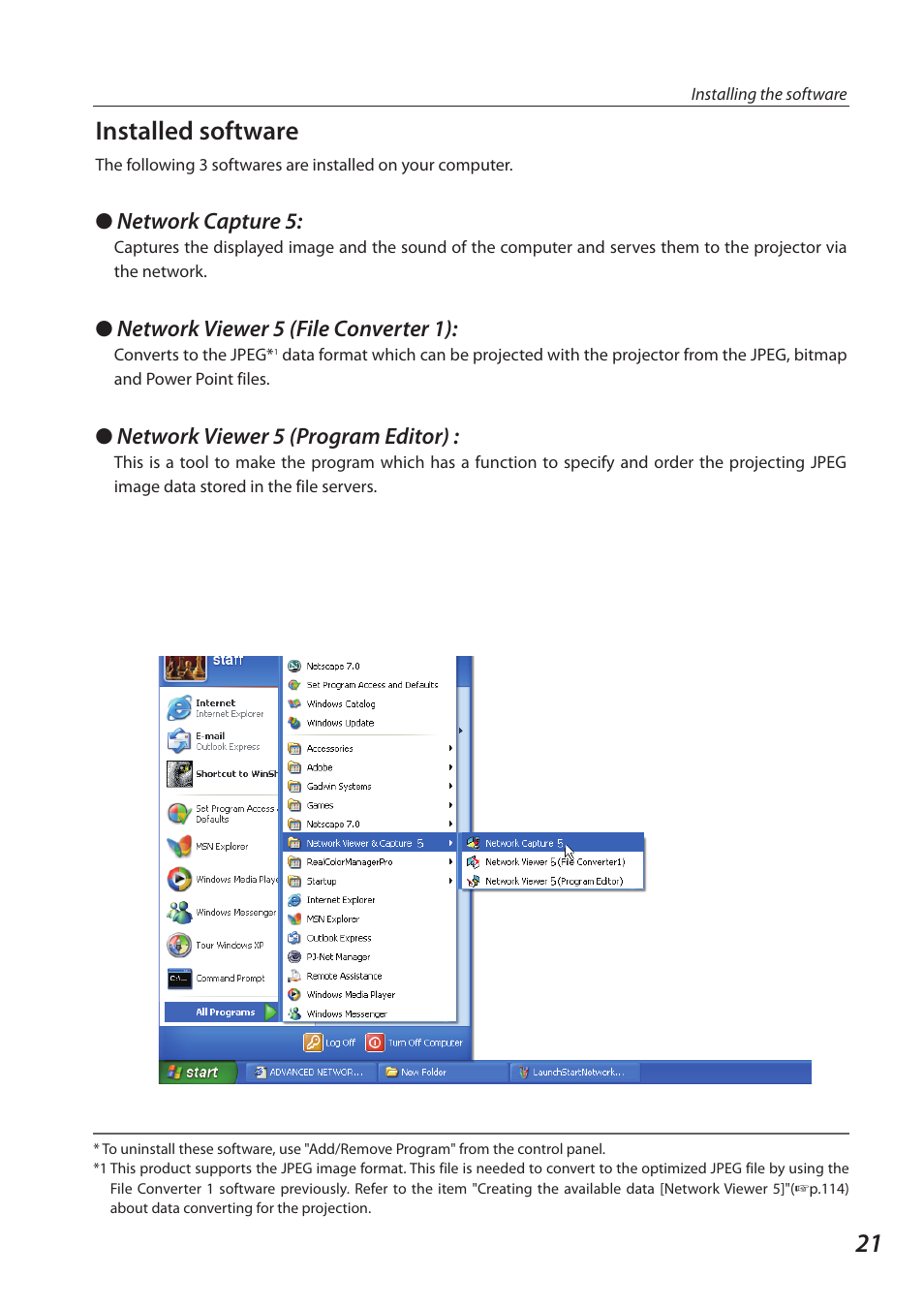1 installed software | Sanyo 1AV4U19B25500 User Manual | Page 21 / 154