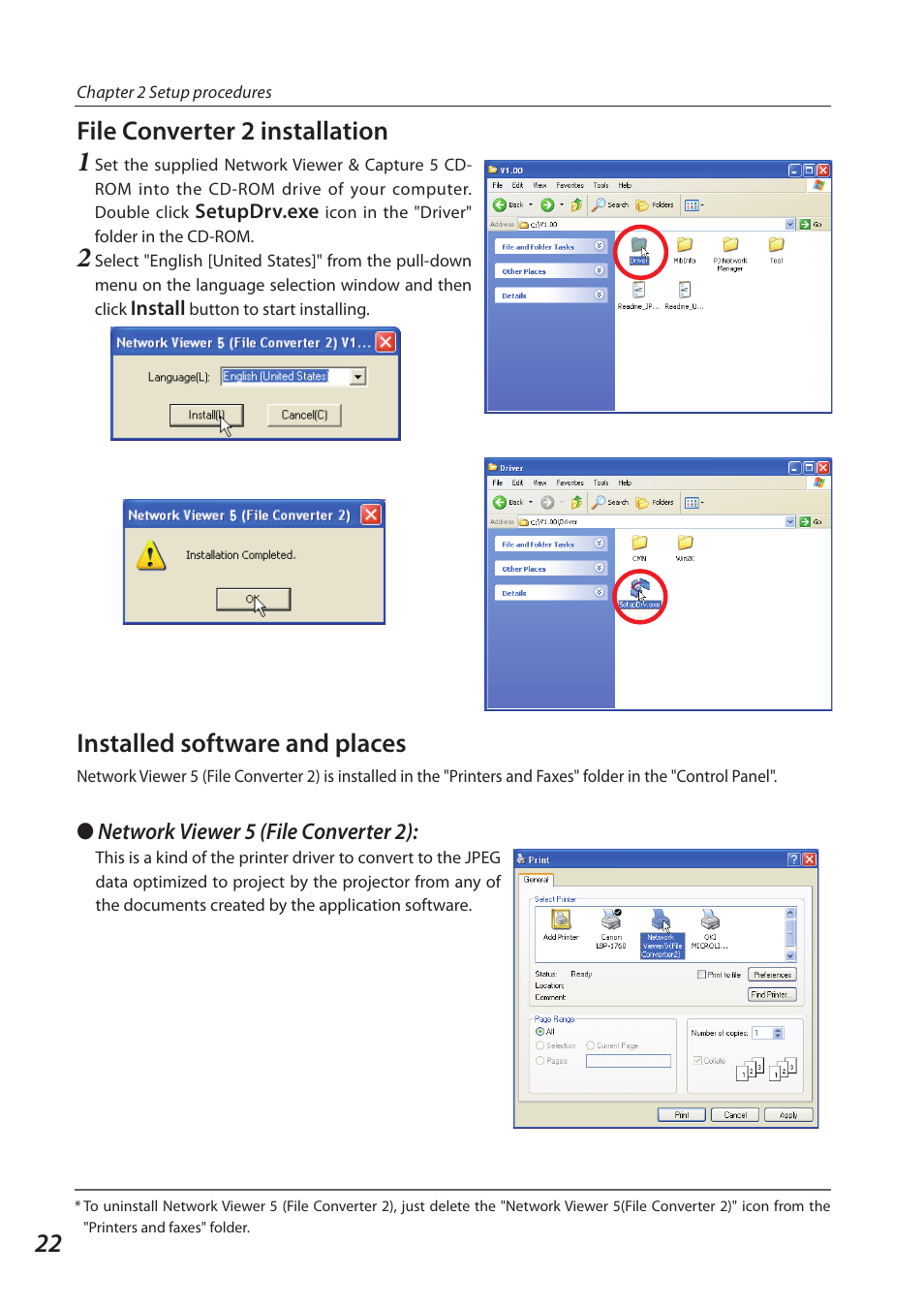 File converter 2 installation, Installed software and places | Sanyo 1AV4U19B25500 User Manual | Page 22 / 154