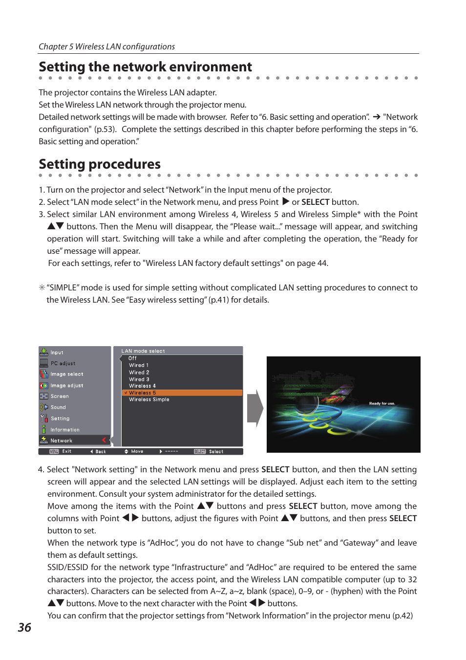 Setting the network environment, Setting procedures, Setting the network environment setting procedures | Sanyo 1AV4U19B25500 User Manual | Page 36 / 154