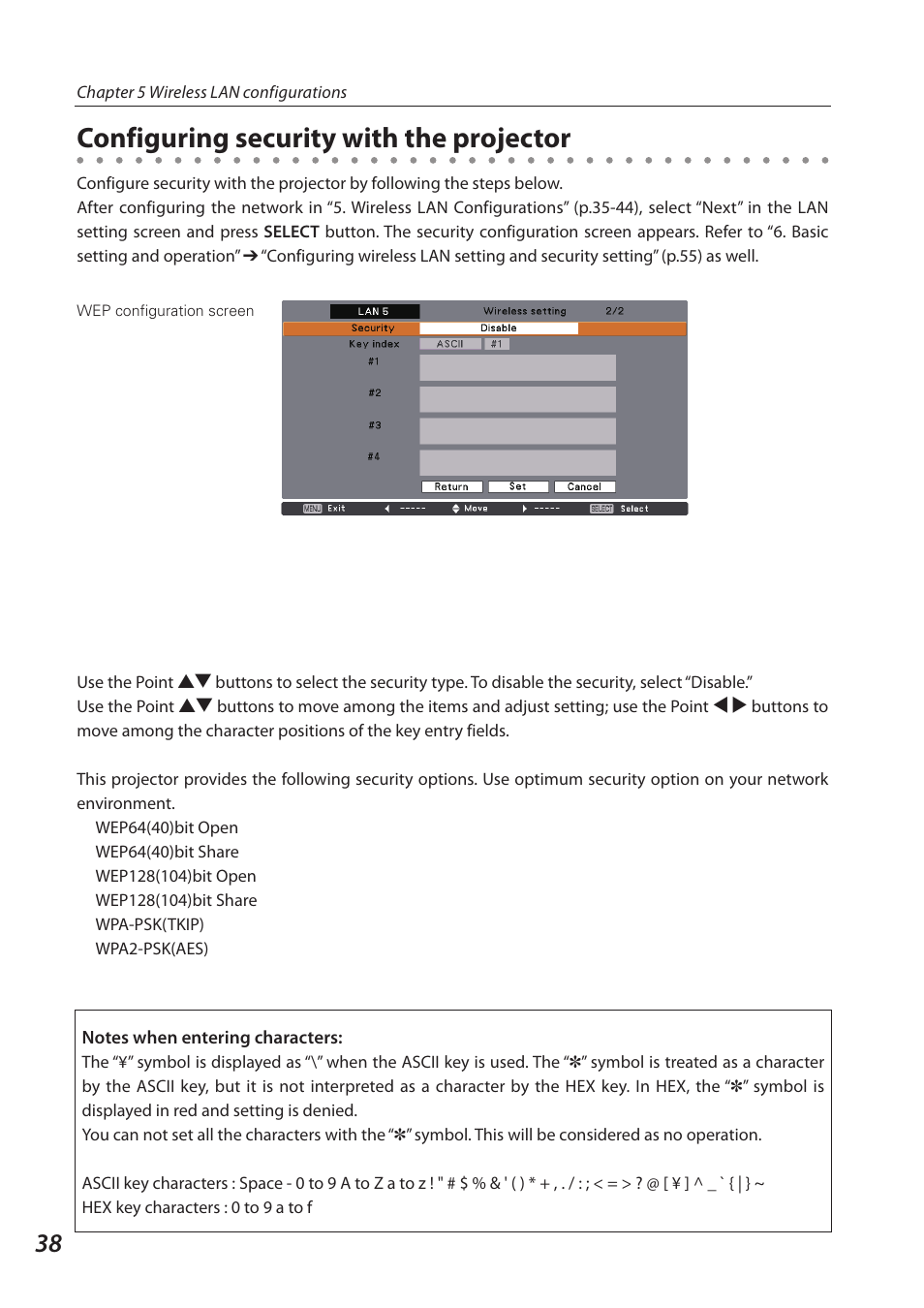 Configuring security with the projector | Sanyo 1AV4U19B25500 User Manual | Page 38 / 154