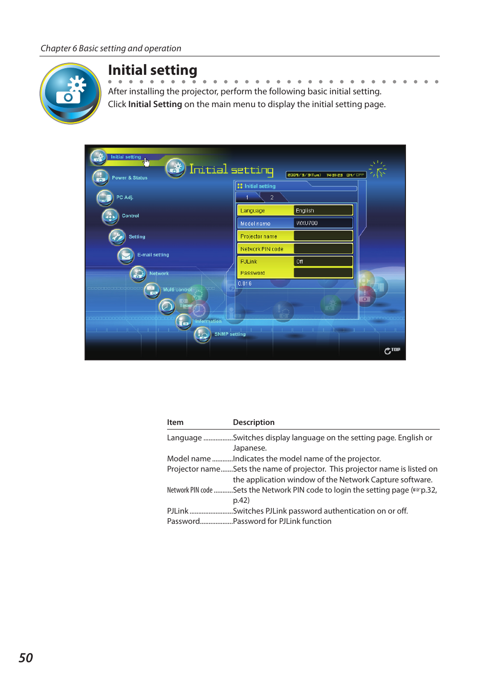 Initial setting | Sanyo 1AV4U19B25500 User Manual | Page 50 / 154