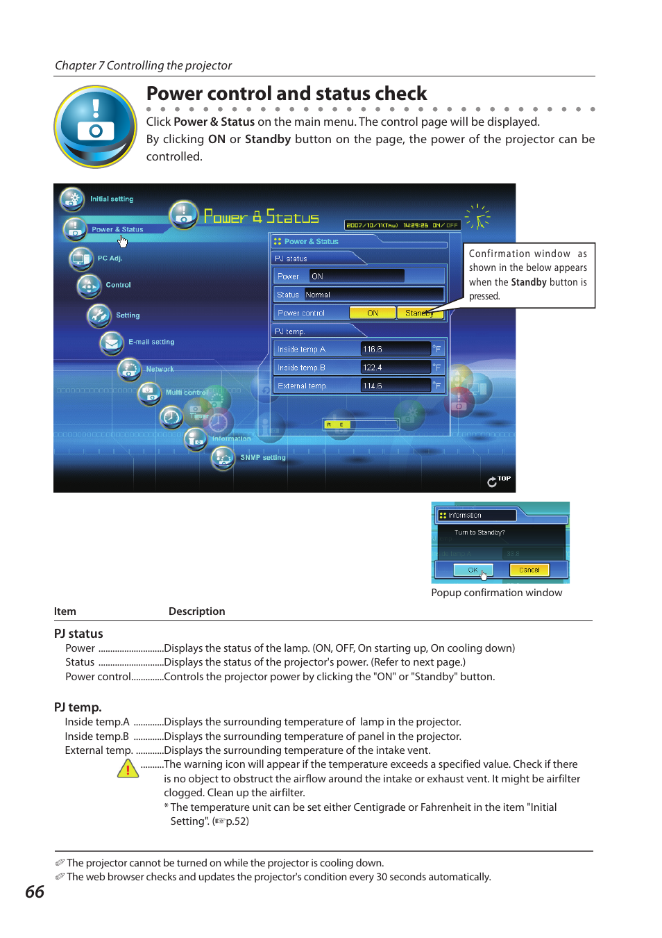 Power control and status check | Sanyo 1AV4U19B25500 User Manual | Page 66 / 154