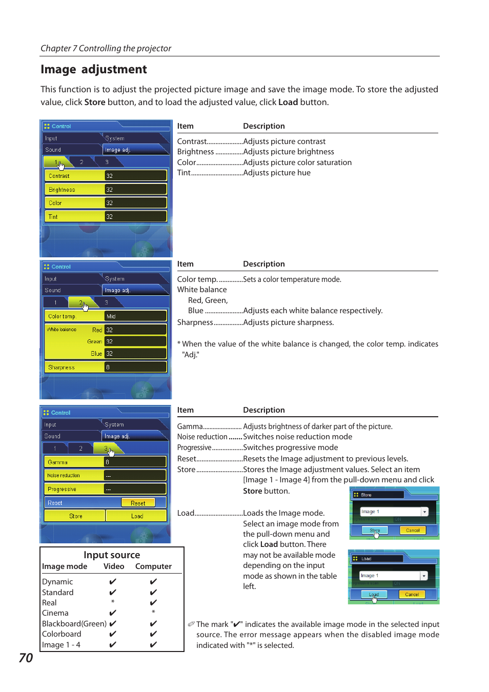 Image adjustment, Input source | Sanyo 1AV4U19B25500 User Manual | Page 70 / 154