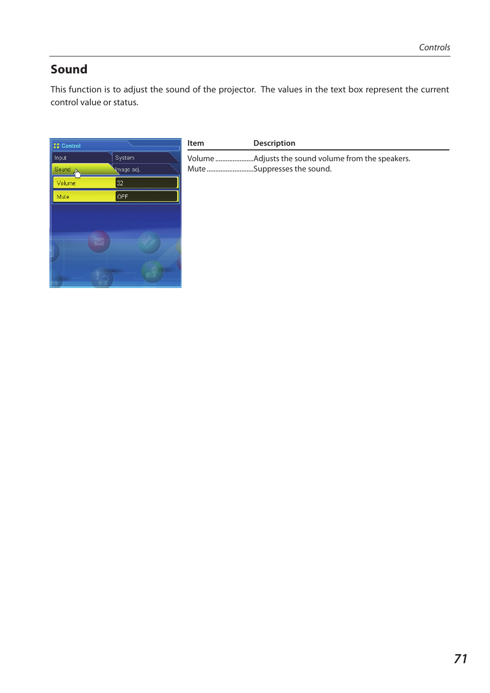 Sound | Sanyo 1AV4U19B25500 User Manual | Page 71 / 154