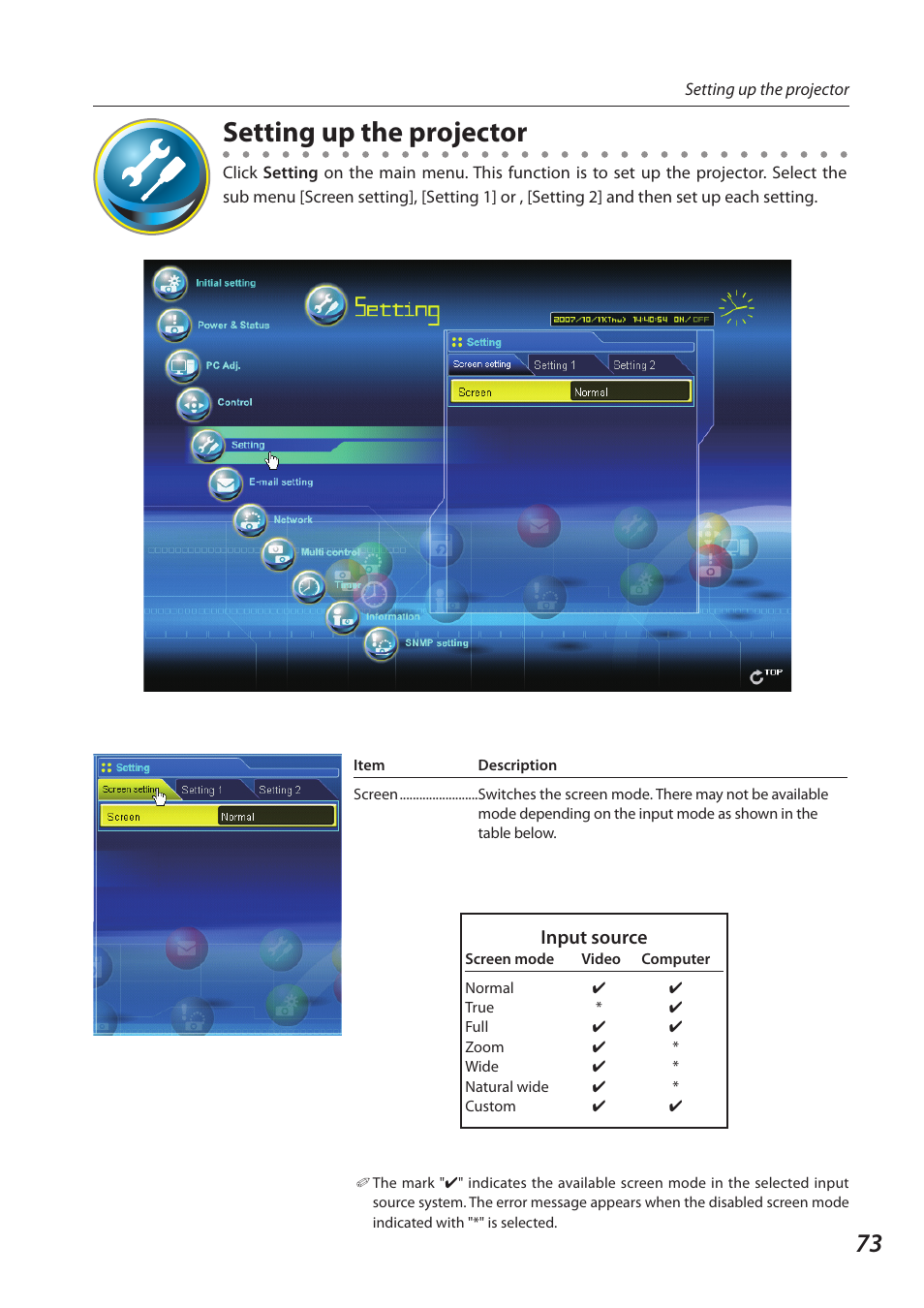 Setting up the projector | Sanyo 1AV4U19B25500 User Manual | Page 73 / 154