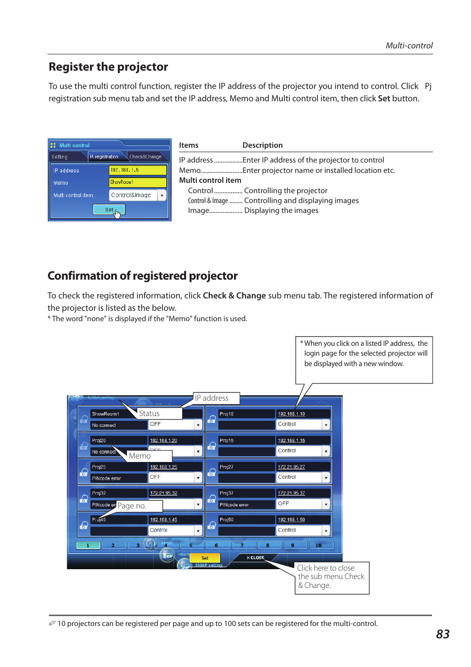 Register the projector, Confirmation of registered projector | Sanyo 1AV4U19B25500 User Manual | Page 83 / 154