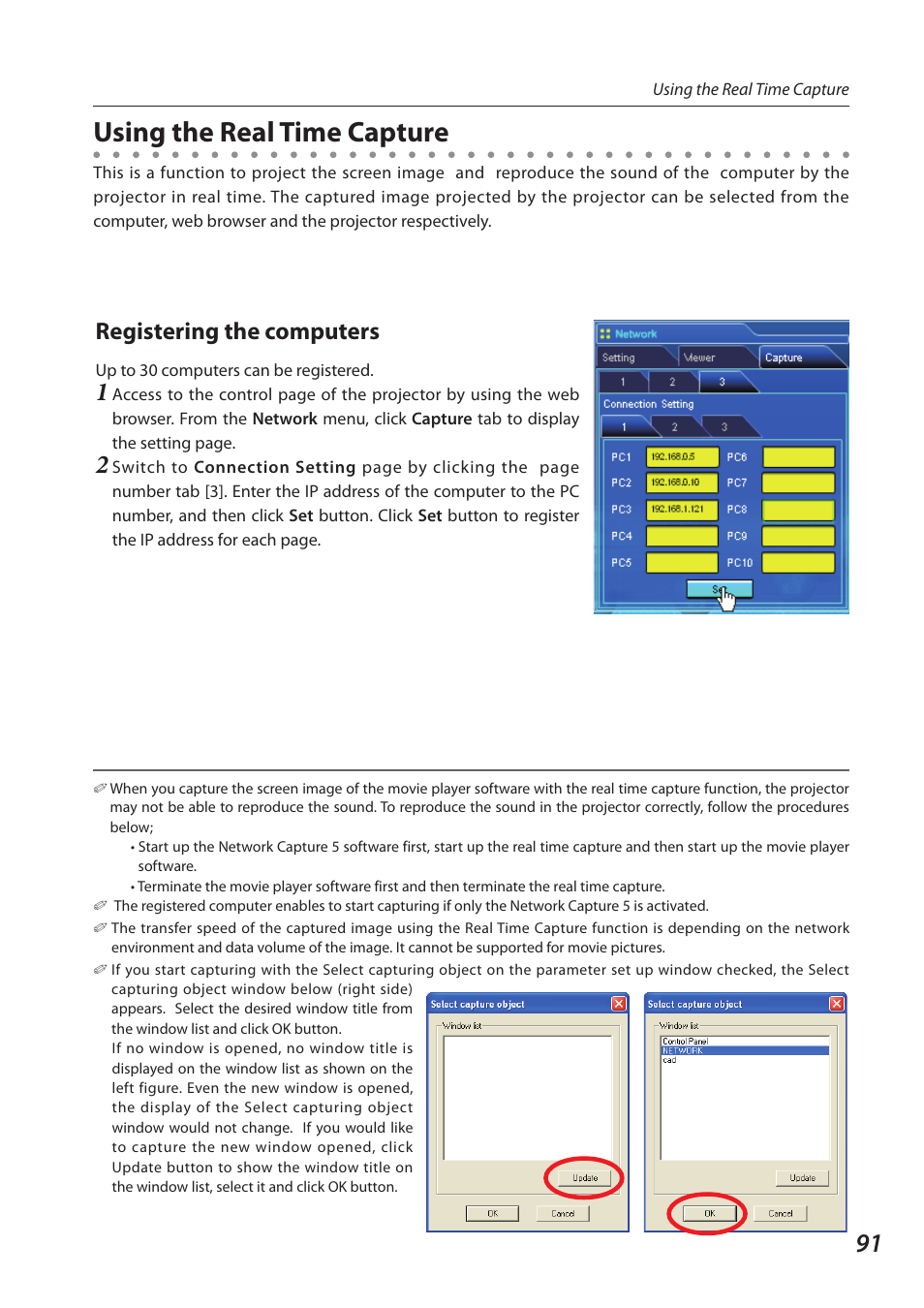 Using the real time capture, Registering the computers | Sanyo 1AV4U19B25500 User Manual | Page 91 / 154