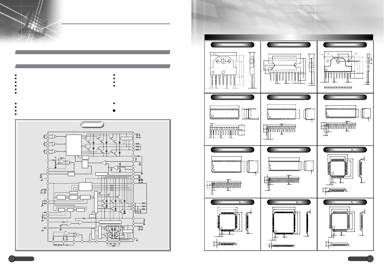 Package dimensions, Sip/dip/sqfp/qip, Overview | Reference drawing), Functions and features, Common circuits | Sanyo EP58B User Manual | Page 33 / 34