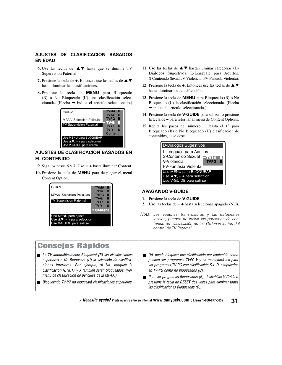 Consejos rápidos | Sanyo DS27225 User Manual | Page 31 / 52