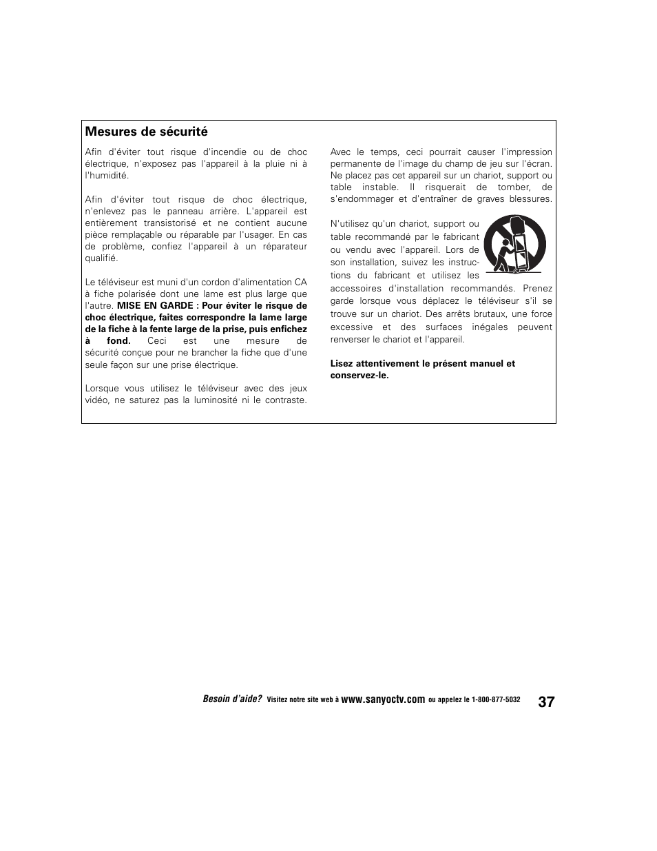 Mesures de sécurité | Sanyo DS27225 User Manual | Page 37 / 52