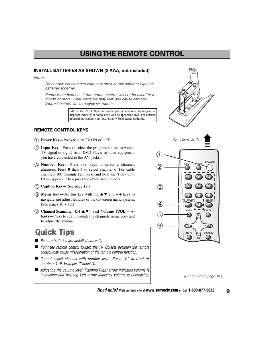 Using the remote control | Sanyo DS27225 User Manual | Page 9 / 52