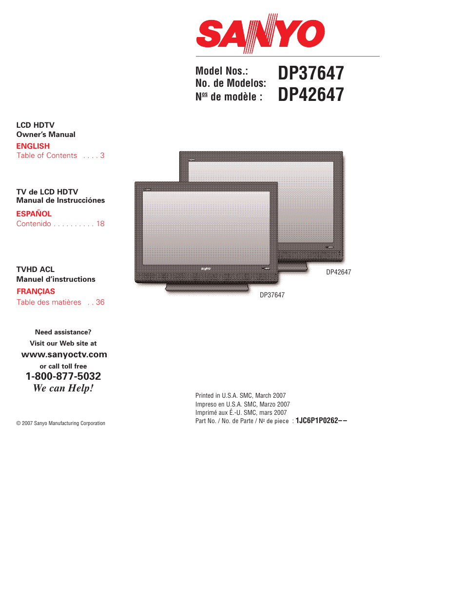 Sanyo DP37647 User Manual | 52 pages