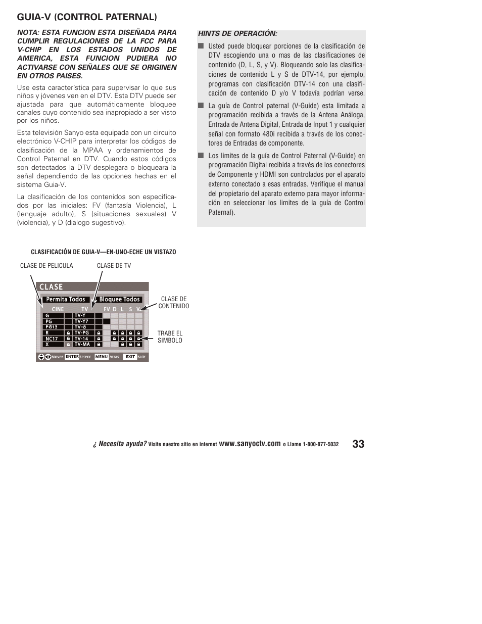 Guia-v (control paternal) | Sanyo DP37647 User Manual | Page 33 / 52