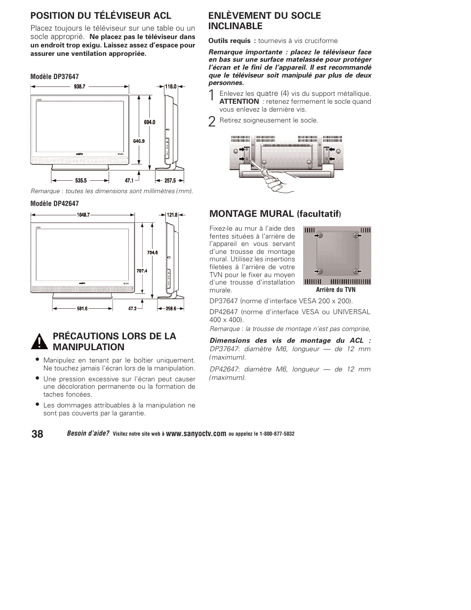 Sanyo DP37647 User Manual | Page 38 / 52