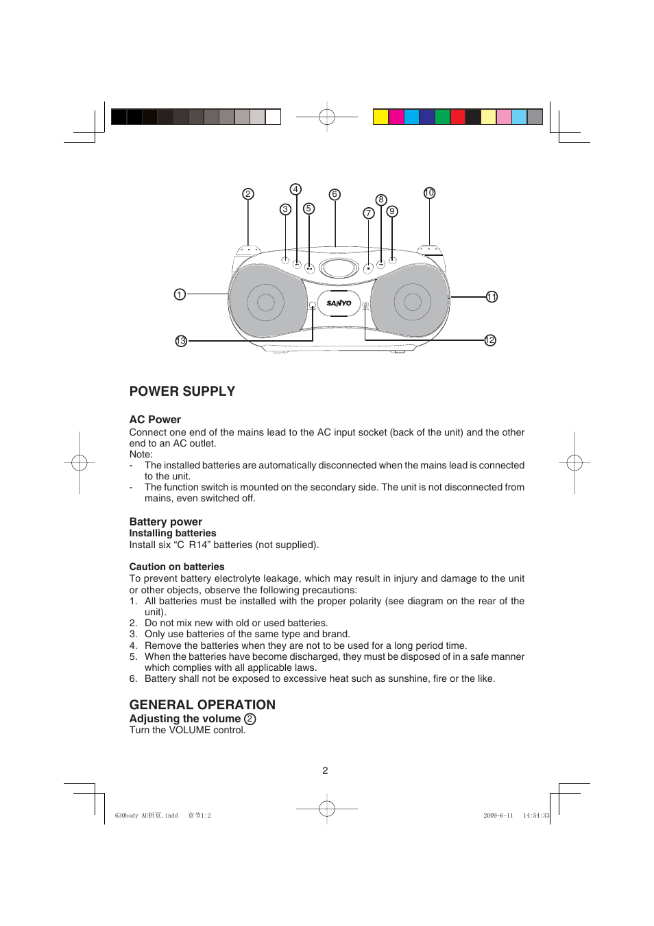 Power supply, General operation | Sanyo MCD-XP631 User Manual | Page 3 / 6