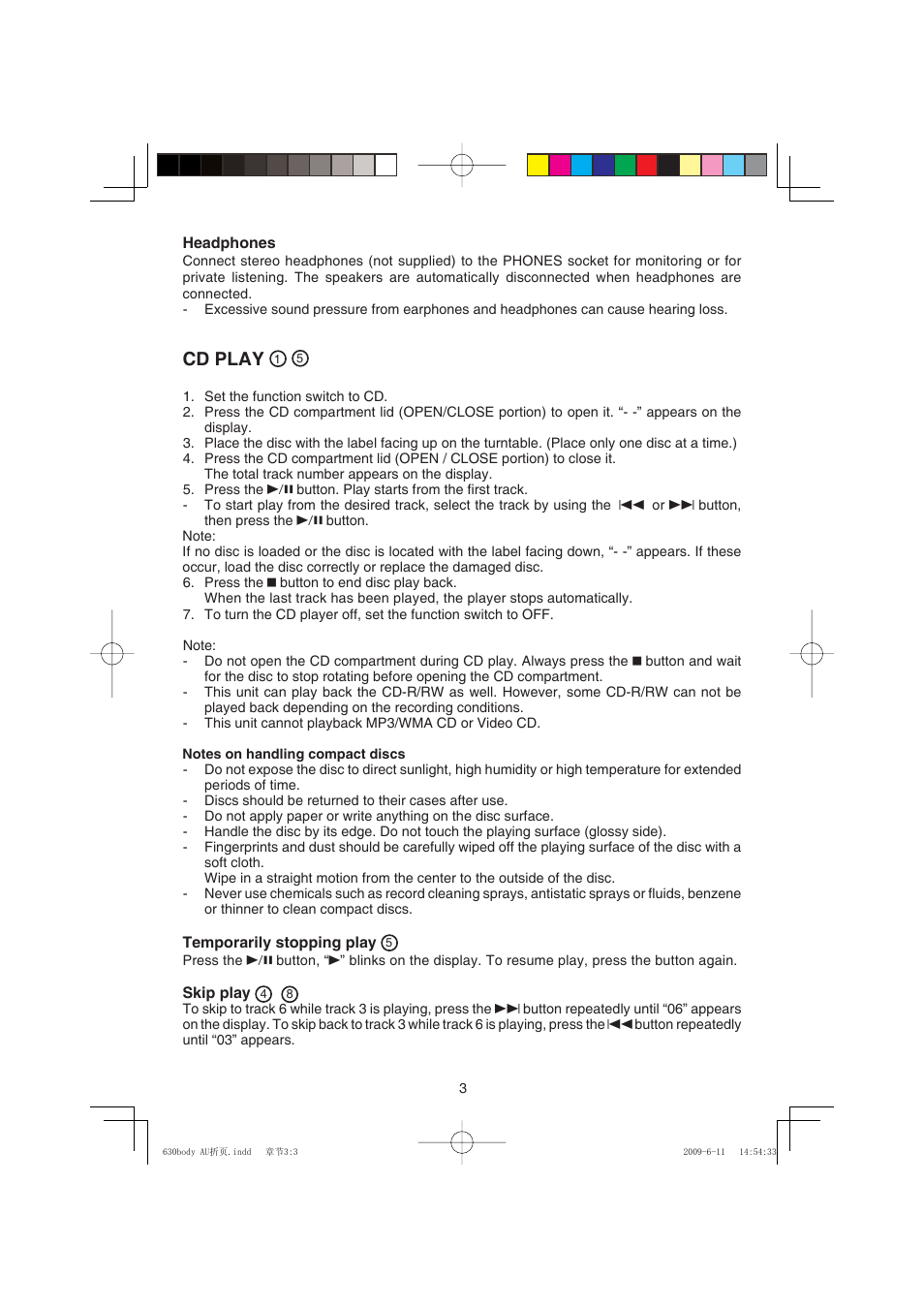 Cd play | Sanyo MCD-XP631 User Manual | Page 4 / 6