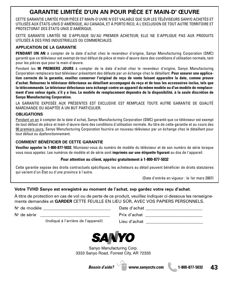 Sanyo DP42841 User Manual | Page 43 / 44