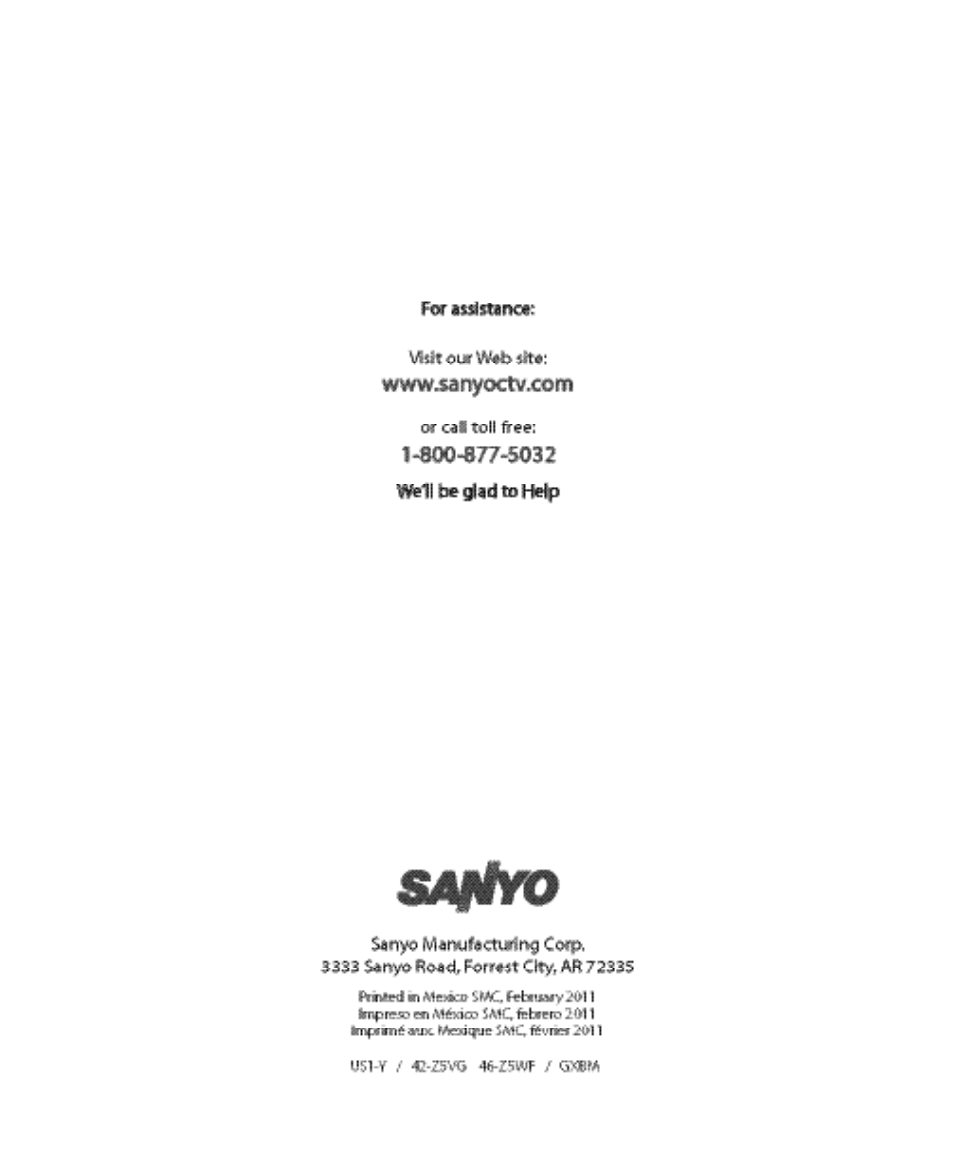 Sanyo DP42841 User Manual | Page 44 / 44