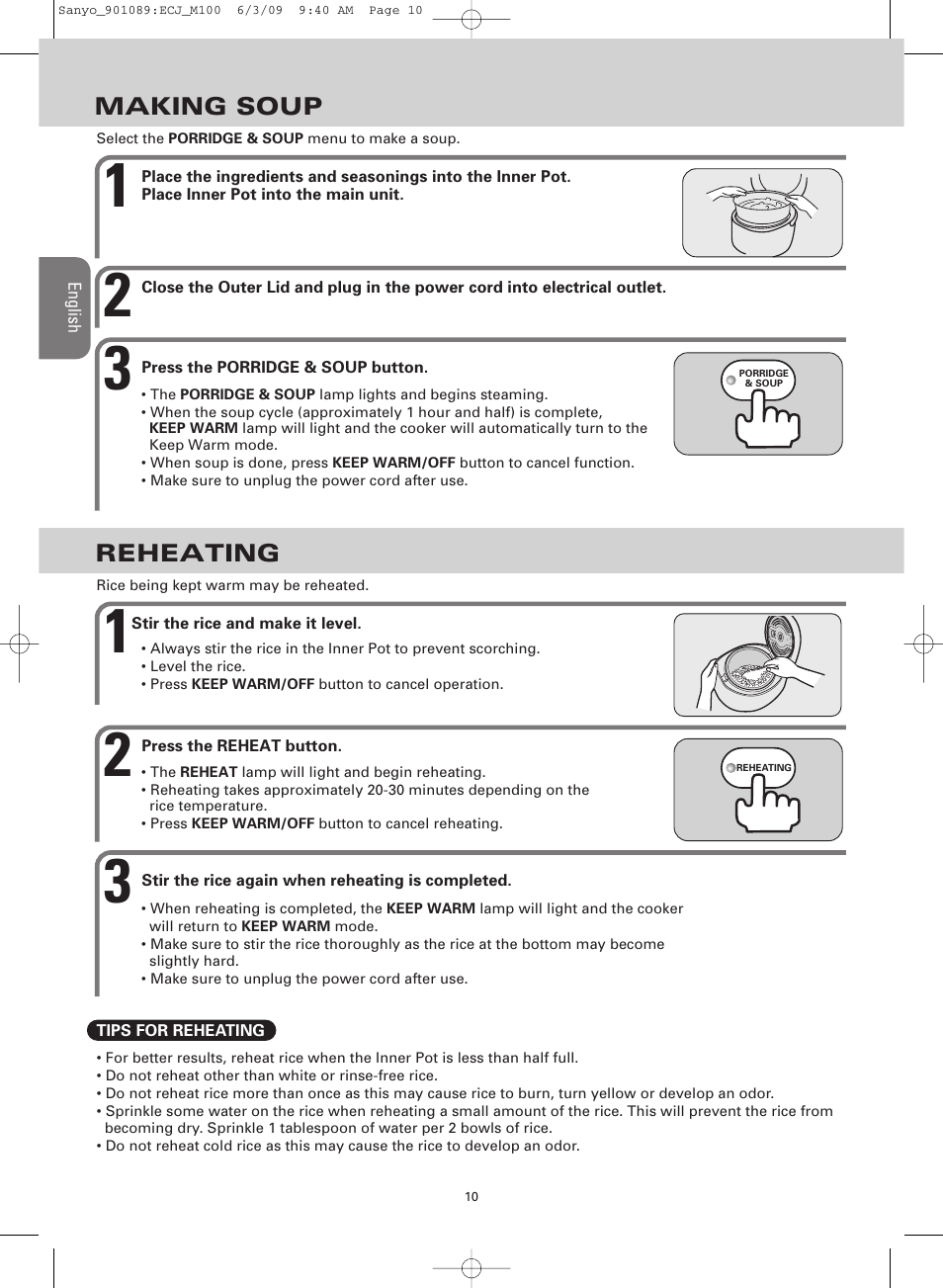 Sanyo RICE COOKER & VERSATILE COOKER ECJ-M100S User Manual | Page 10 / 32