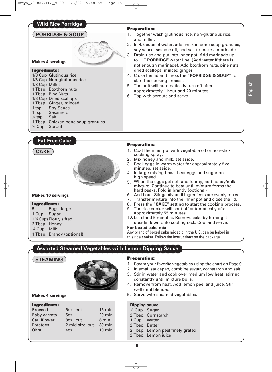 Sanyo RICE COOKER & VERSATILE COOKER ECJ-M100S User Manual | Page 15 / 32