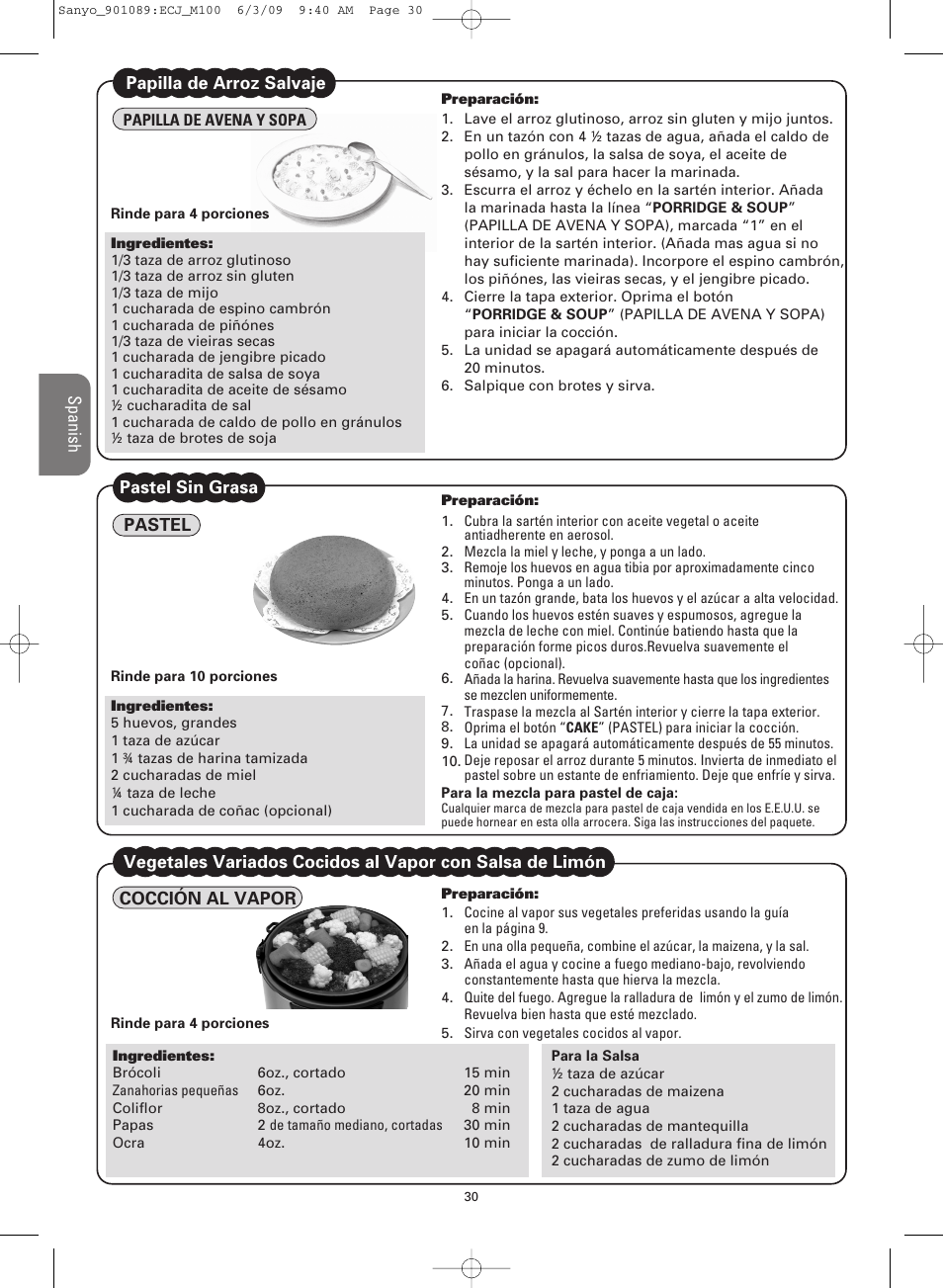 Sanyo RICE COOKER & VERSATILE COOKER ECJ-M100S User Manual | Page 30 / 32