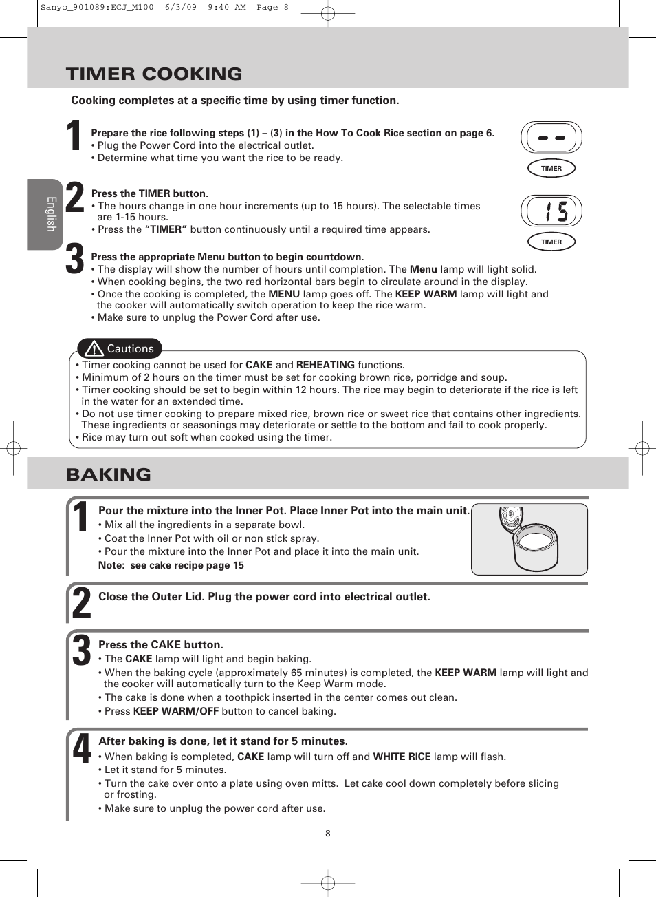 Sanyo RICE COOKER & VERSATILE COOKER ECJ-M100S User Manual | Page 8 / 32