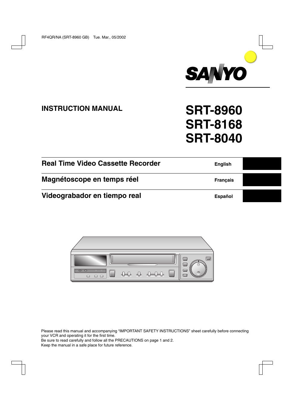 Sanyo SRT-8040 User Manual | 56 pages