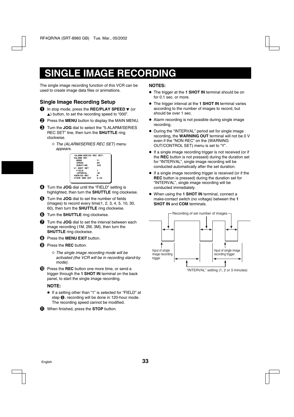 Single image recording | Sanyo SRT-8040 User Manual | Page 34 / 56