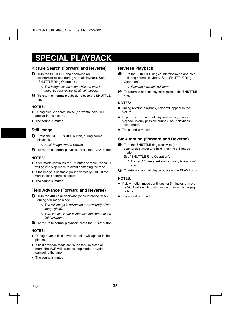 Special playback | Sanyo SRT-8040 User Manual | Page 36 / 56