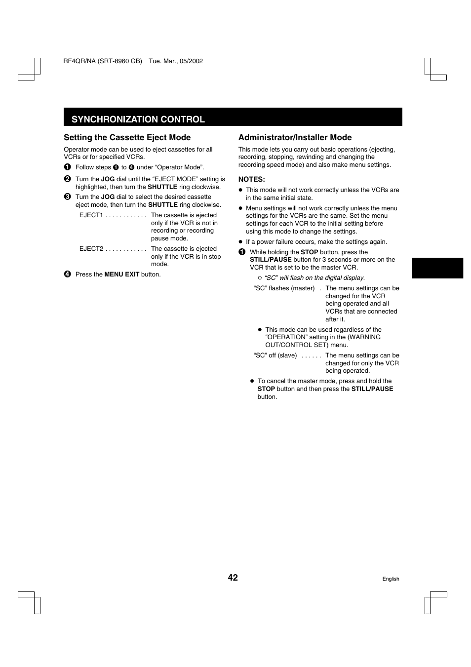 Synchronization control | Sanyo SRT-8040 User Manual | Page 43 / 56