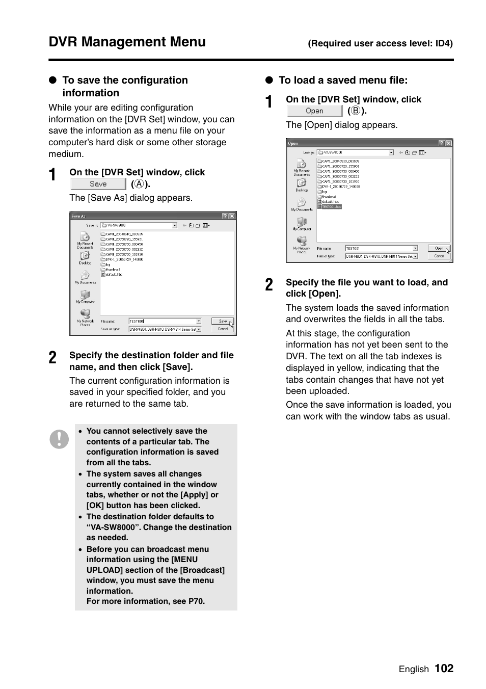 Dvr management menu | Sanyo VA-SW8000 User Manual | Page 103 / 132