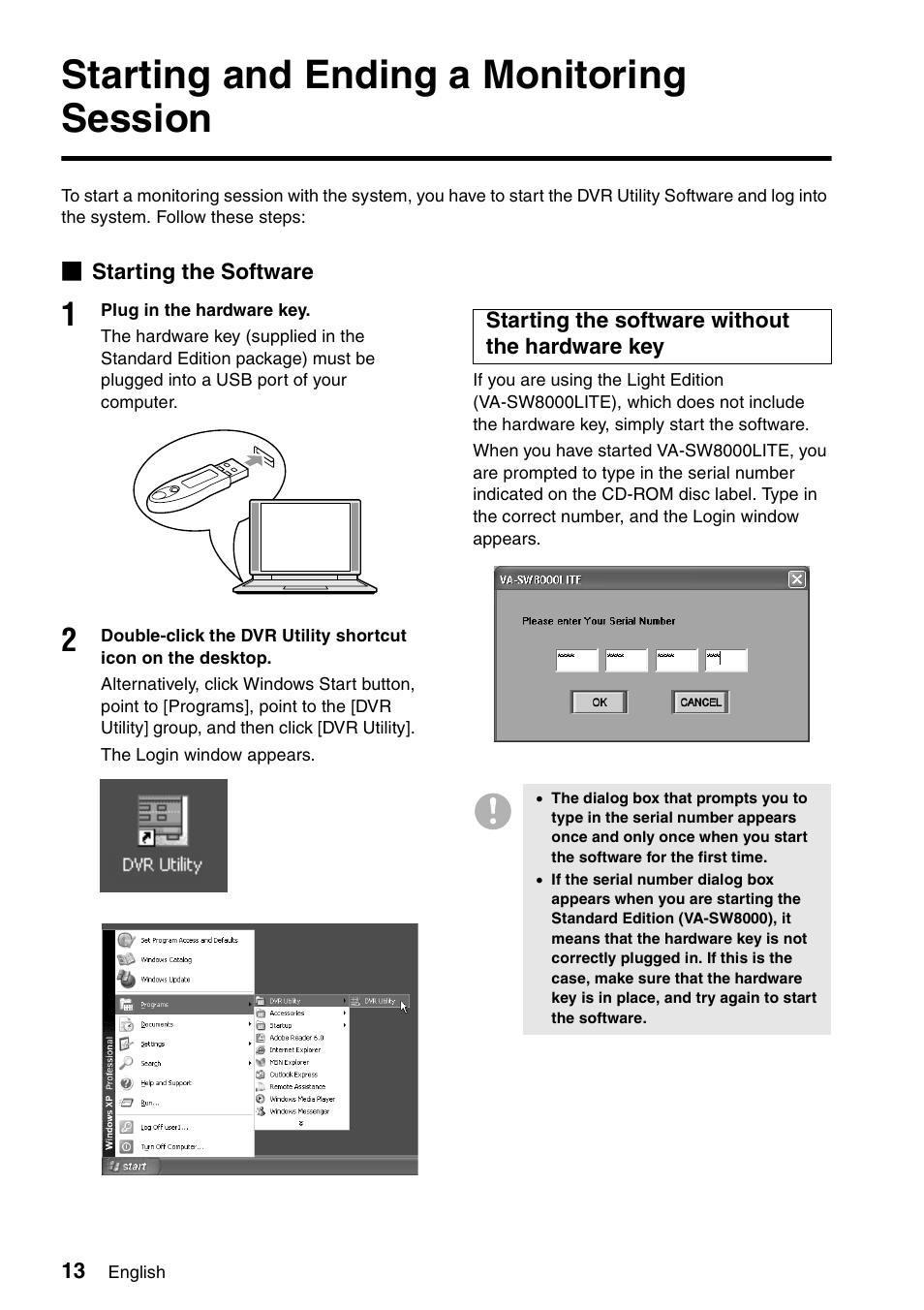 Starting and ending a monitoring session | Sanyo VA-SW8000 User Manual | Page 14 / 132
