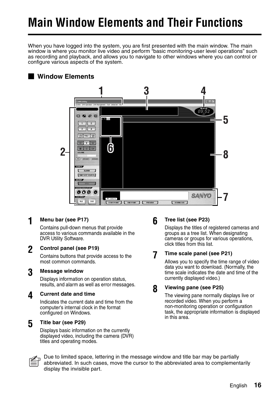 Main window elements and their functions | Sanyo VA-SW8000 User Manual | Page 17 / 132