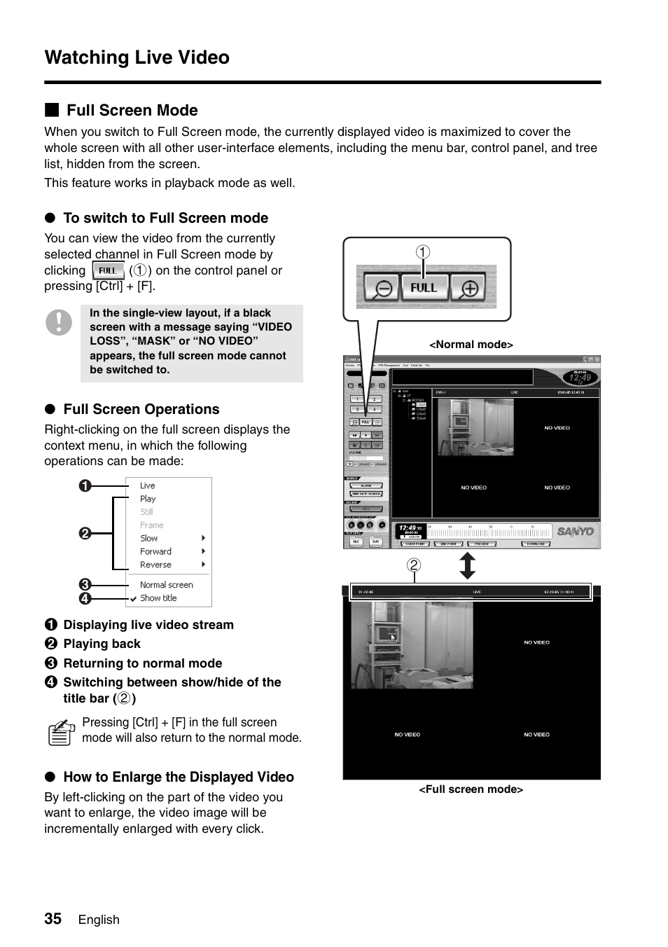 Watching live video | Sanyo VA-SW8000 User Manual | Page 36 / 132
