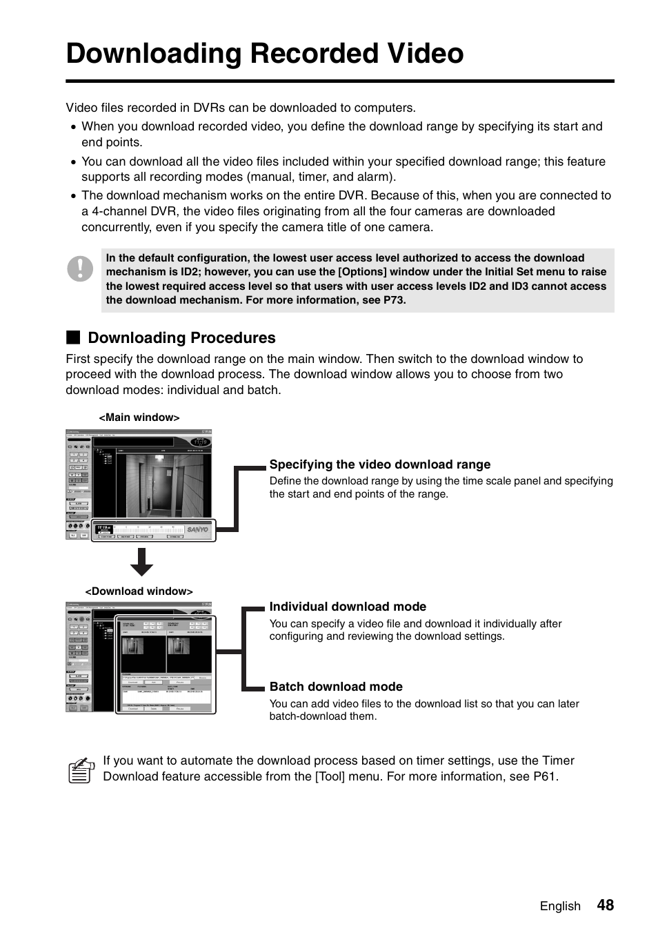 Downloading recorded video, B downloading procedures | Sanyo VA-SW8000 User Manual | Page 49 / 132
