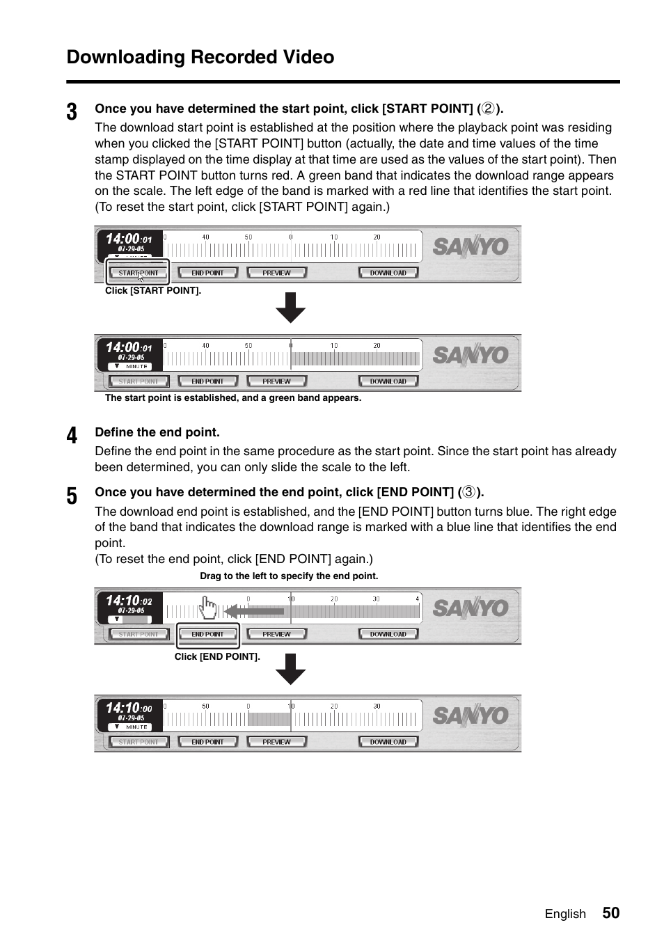 Downloading recorded video | Sanyo VA-SW8000 User Manual | Page 51 / 132