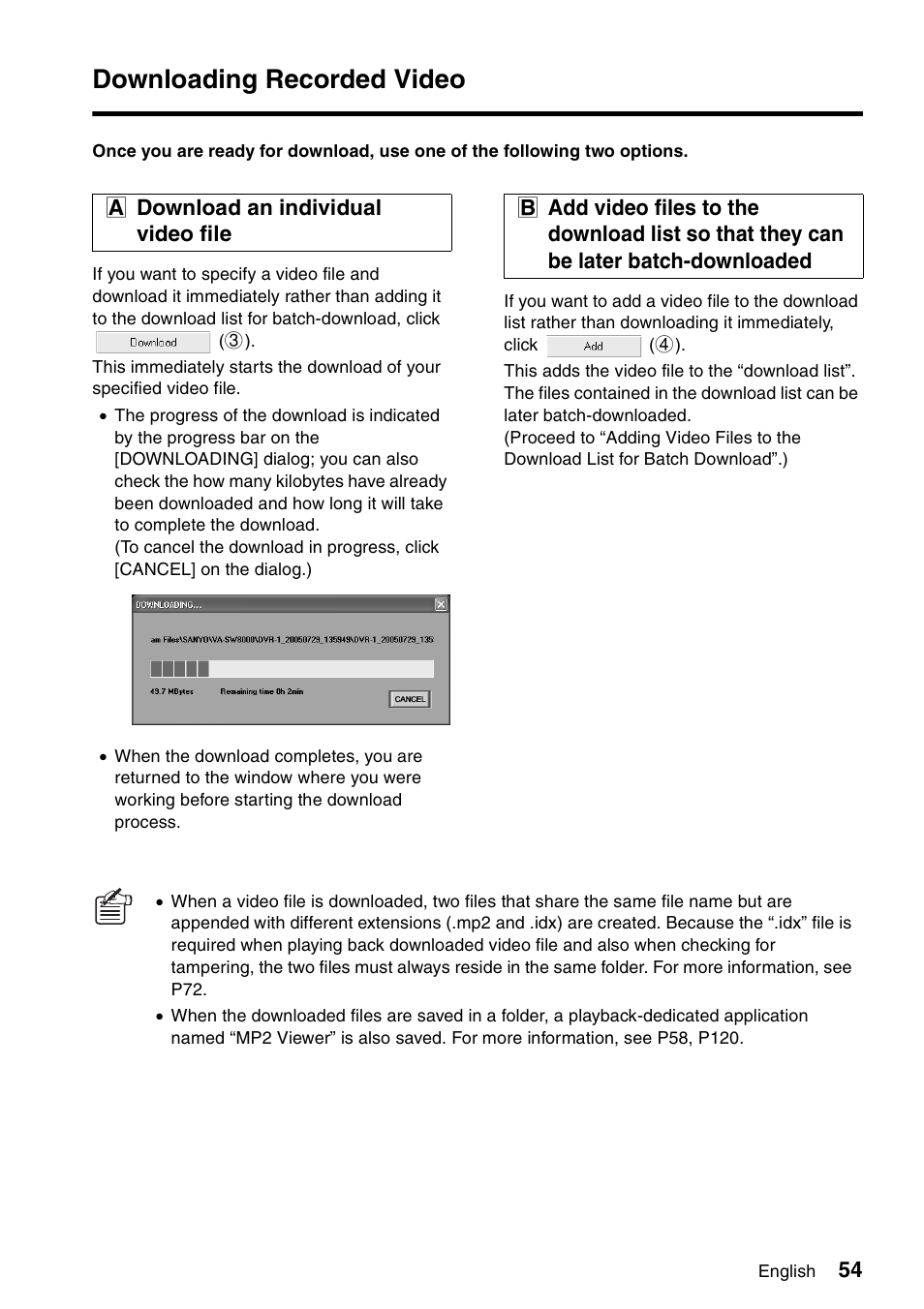 Downloading recorded video | Sanyo VA-SW8000 User Manual | Page 55 / 132