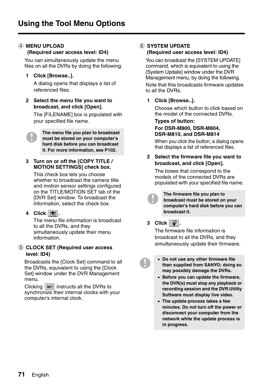 Using the tool menu options | Sanyo VA-SW8000 User Manual | Page 72 / 132