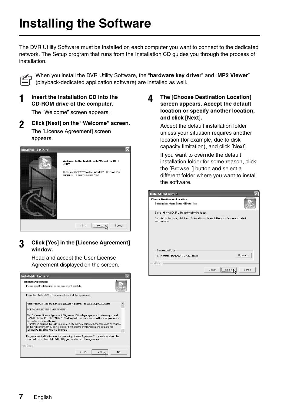 Installing the software | Sanyo VA-SW8000 User Manual | Page 8 / 132