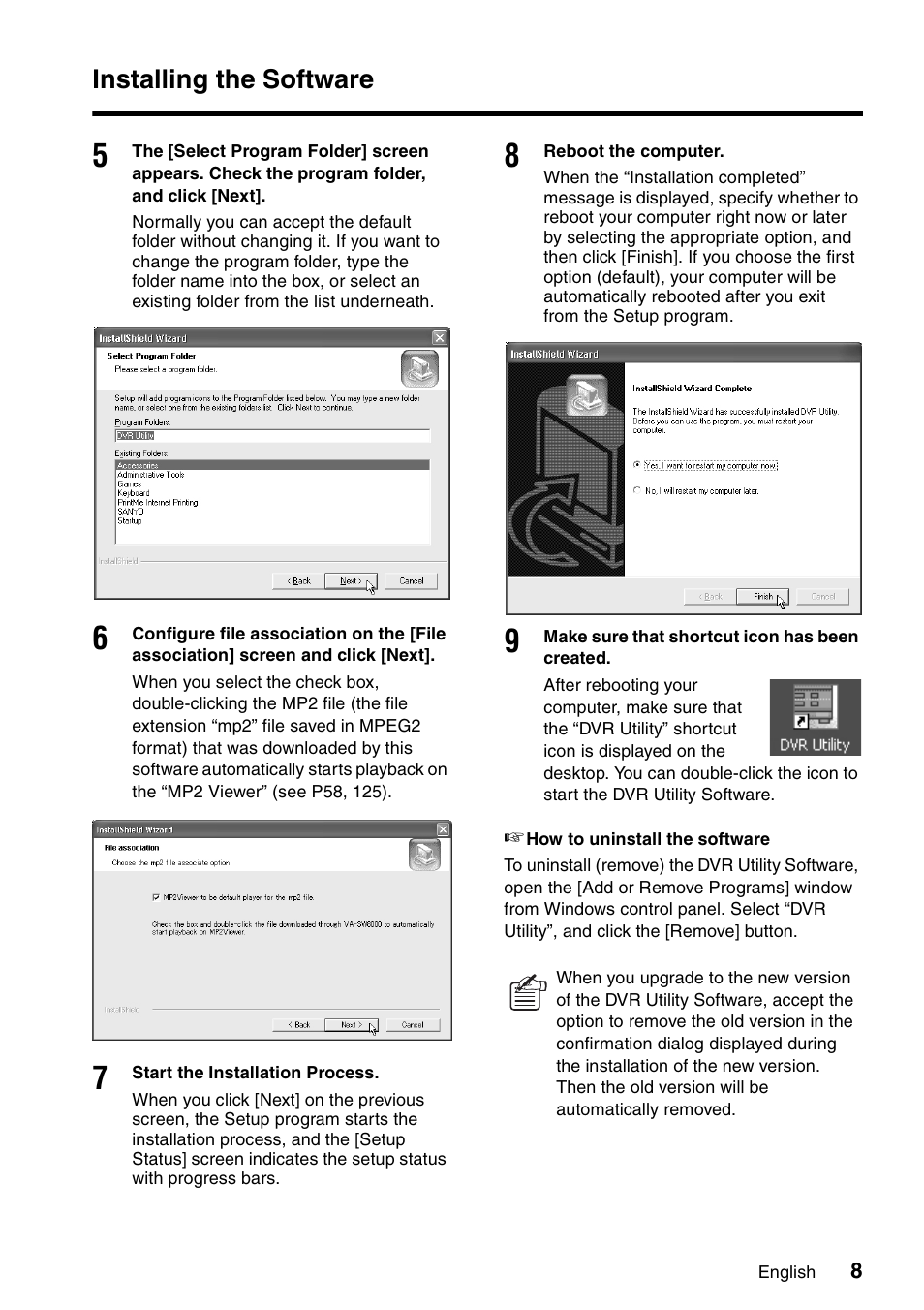 Installing the software | Sanyo VA-SW8000 User Manual | Page 9 / 132