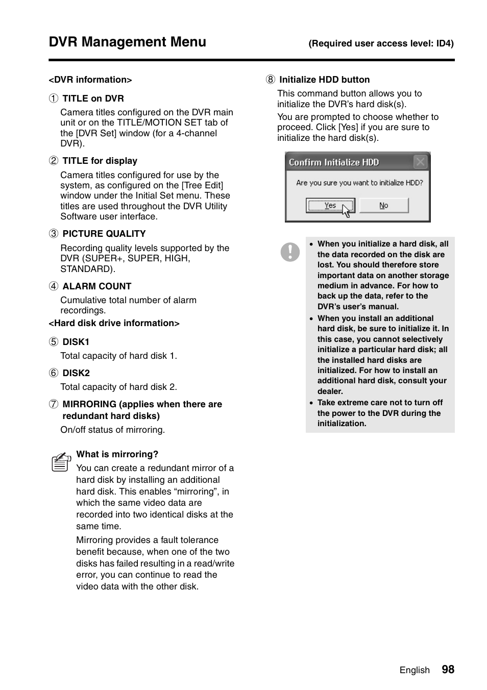 Dvr management menu | Sanyo VA-SW8000 User Manual | Page 99 / 132