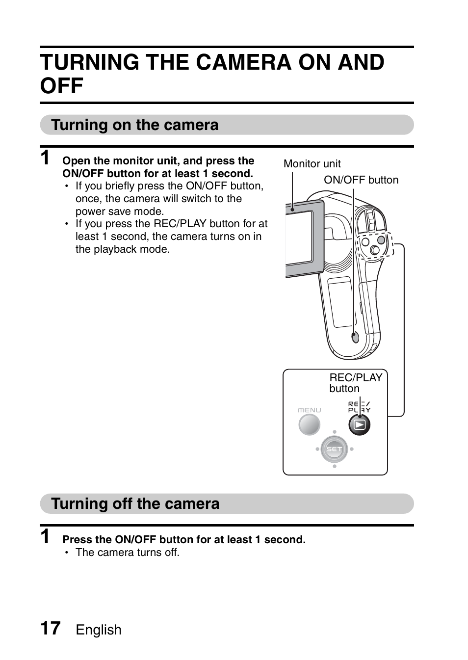 Turning the camera on and off, Turning on the camera, Turning off the camera | Sanyo VPC-CG100EX User Manual | Page 26 / 76