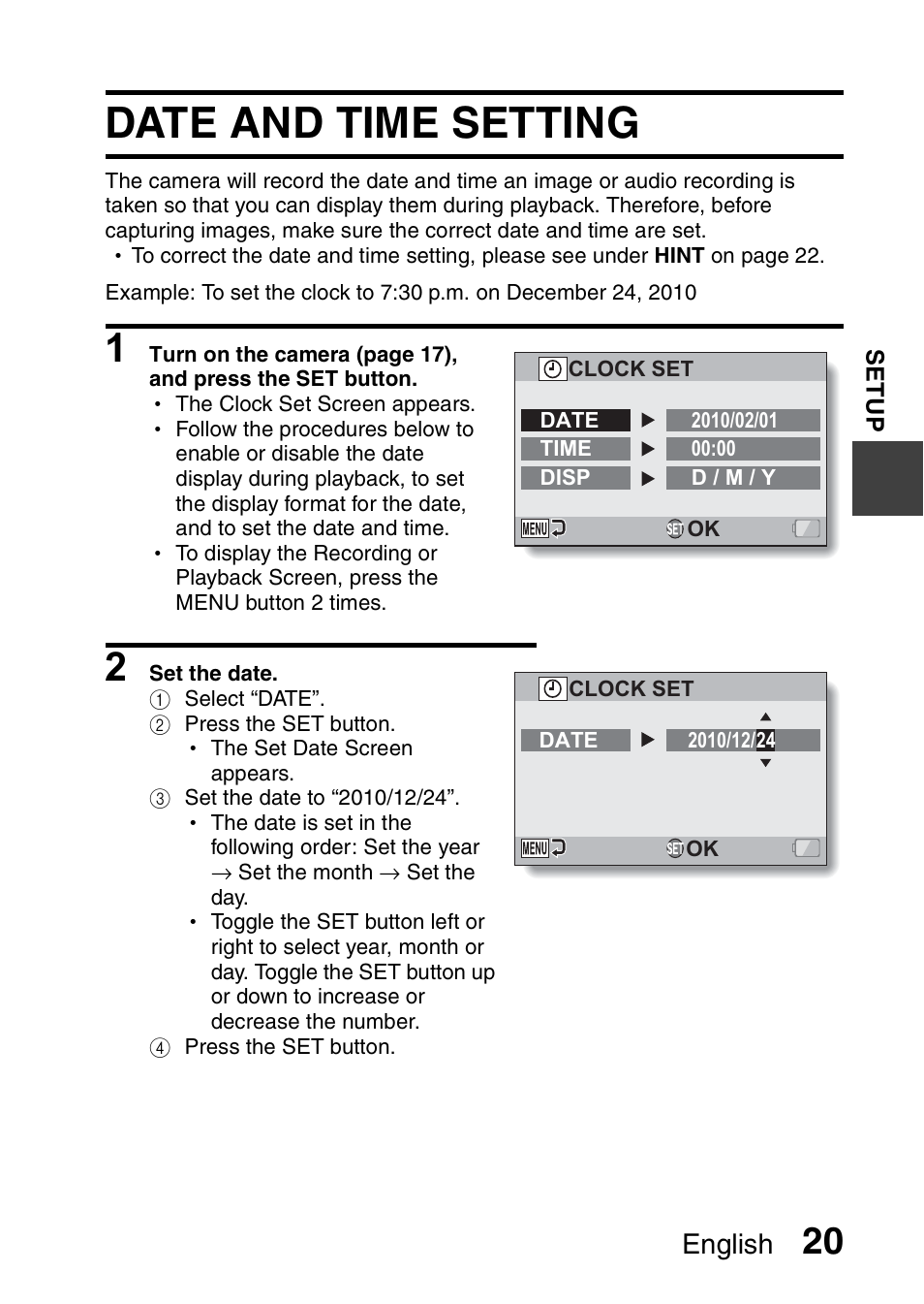 Date and time setting, English | Sanyo VPC-CG100EX User Manual | Page 29 / 76
