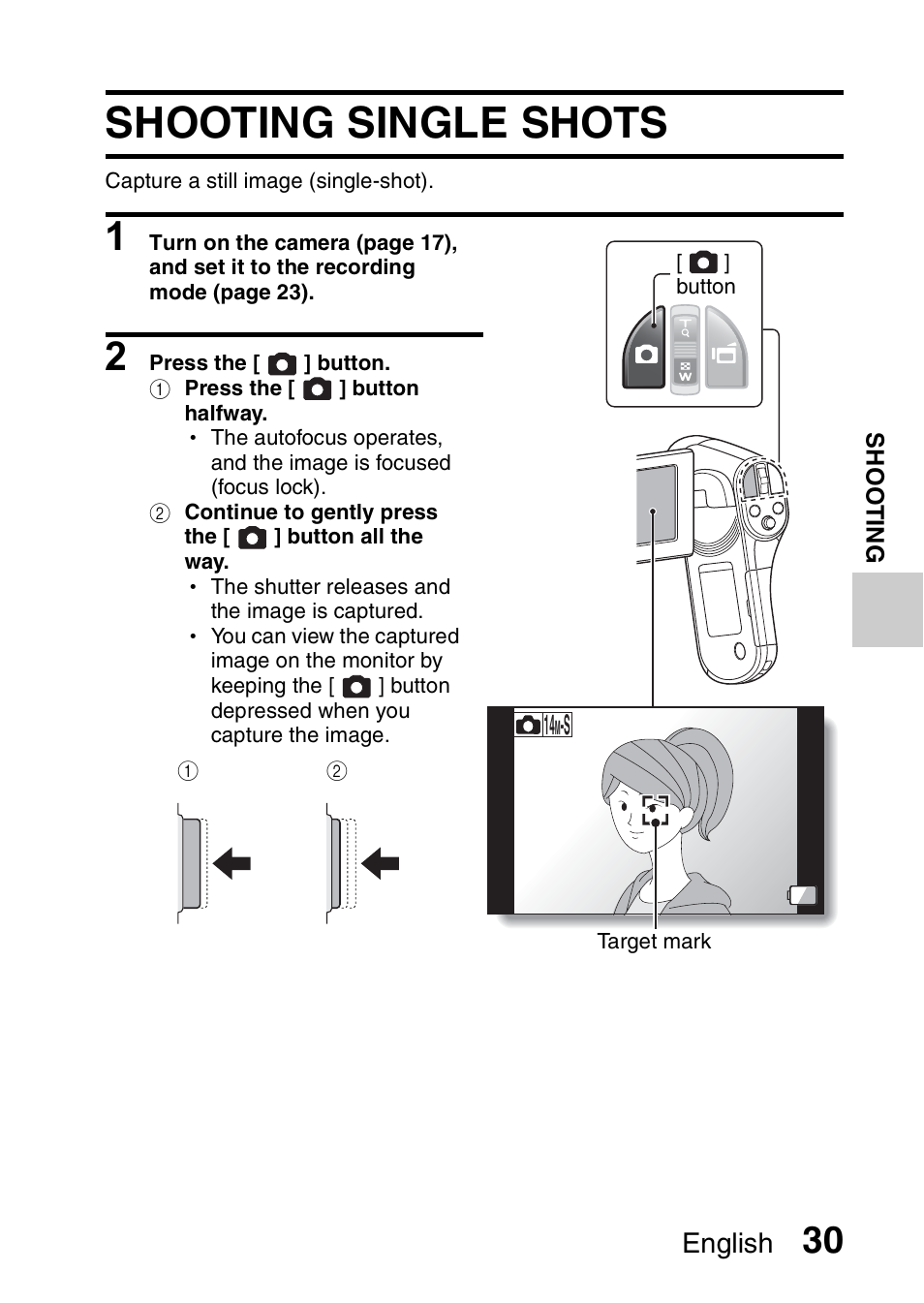 Shooting single shots, English | Sanyo VPC-CG100EX User Manual | Page 39 / 76